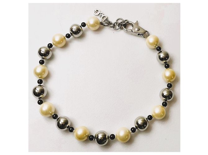 Splendido collier DOLCE & GABBANA con perle alternate a boule argento Bianco sporco - vista 12