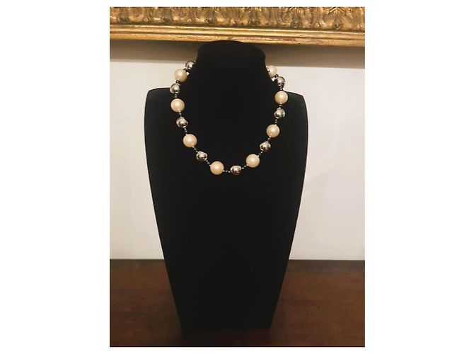 Splendido collier DOLCE & GABBANA con perle alternate a boule argento Bianco sporco - vista 2