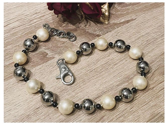 Splendido collier DOLCE & GABBANA con perle alternate a boule argento Bianco sporco - vista 5