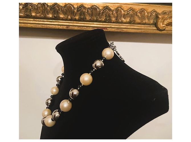 Splendido collier DOLCE & GABBANA con perle alternate a boule argento Bianco sporco - vista 6