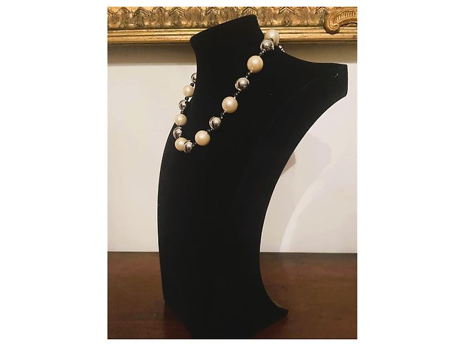Splendido collier DOLCE & GABBANA con perle alternate a boule argento Bianco sporco - vista 7