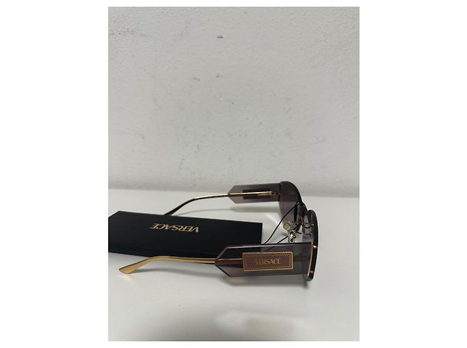 Gafas de sol escudo con placa Damier de Versace Rosa Dorado Marrón claro - vista 2