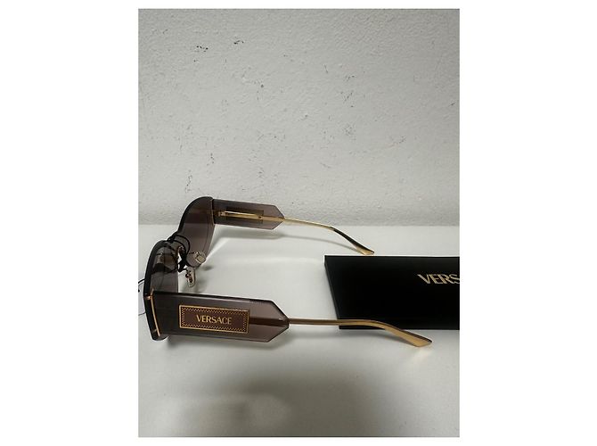 Gafas de sol escudo con placa Damier de Versace Rosa Dorado Marrón claro - vista 3
