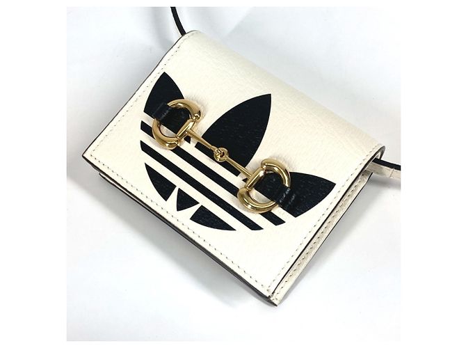Portafoglio bi-fold Gucci Adidas in pelle nero e bianco - vista 9