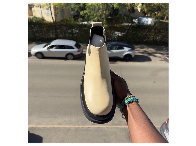 Bottas Bottega Veneta en cuir calf beige Bijouterie argentée - vue 10