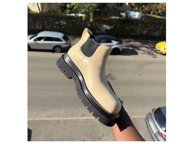 Bottas Bottega Veneta en cuir calf beige Bijouterie argentée - vue 6