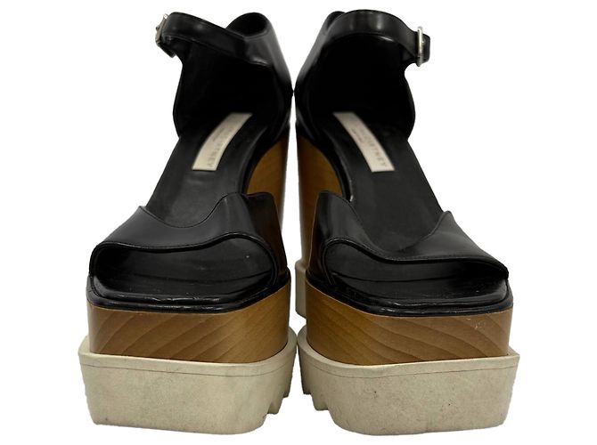 Stella Mc Cartney Sandali con zeppa Elyse in pelle nera di Stella McCartney Nero - vista 2