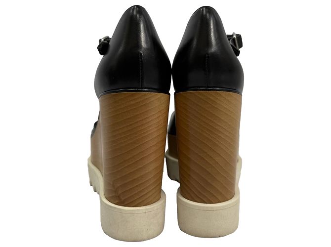 Stella Mc Cartney Sandali con zeppa Elyse in pelle nera di Stella McCartney Nero - vista 3