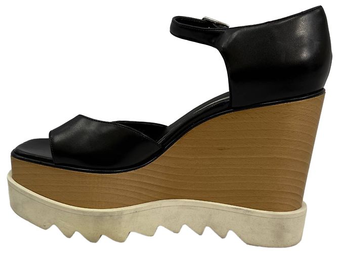 Stella Mc Cartney Sandali con zeppa Elyse in pelle nera di Stella McCartney Nero - vista 4