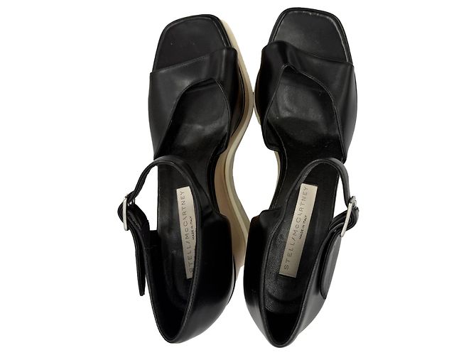 Stella Mc Cartney Sandali con zeppa Elyse in pelle nera di Stella McCartney Nero - vista 6