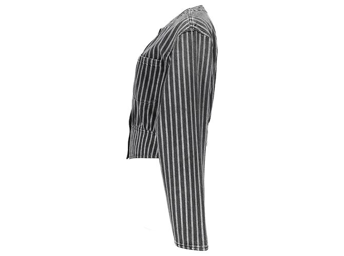 Timeless  Chanel Striped Button-Down Denim Jacket in Black Cotton - view 2