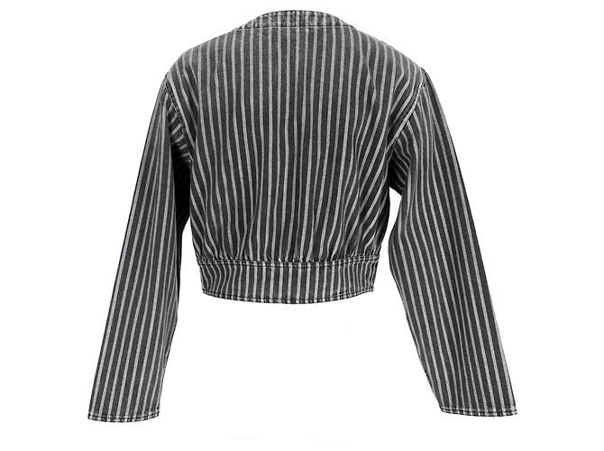 Timeless  Chanel Striped Button-Down Denim Jacket in Black Cotton - view 3