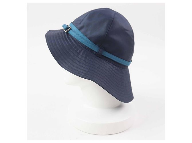 Hermès Hermes Belted Hat Polyester Polyamide Hat Silvery Blue Navy blue Light blue - view 2