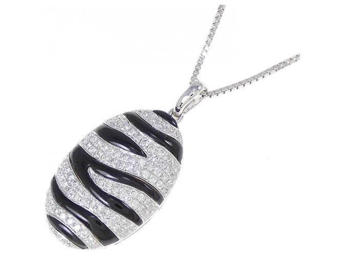 Autre Marque Collana in oro bianco Au750 con onice e diamanti Nero - vista 3