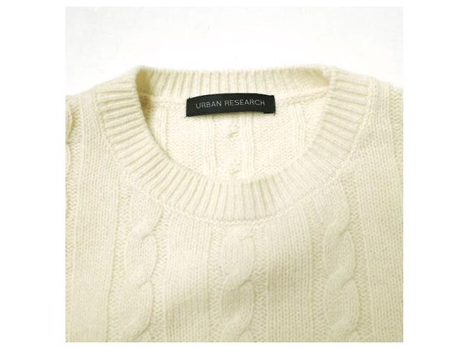 Autre Marque URBAN RESEARCH Kurz geschnittene Kabelstrick-Wollpullover Weiß Roh - Ansicht 5