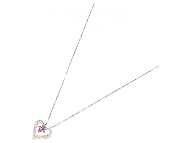 Autre Marque Collana in Oro Rosa K14 e Oro Giallo K10, Rubino e Diamante Rosso - vista 2