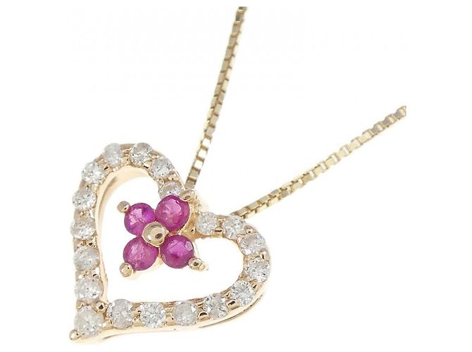 Autre Marque Collana in Oro Rosa K14 e Oro Giallo K10, Rubino e Diamante Rosso - vista 3