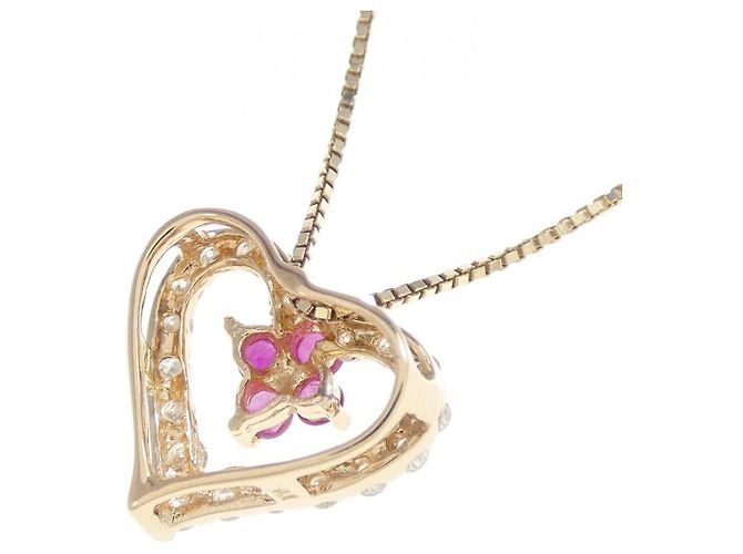 Autre Marque Collana in Oro Rosa K14 e Oro Giallo K10, Rubino e Diamante Rosso - vista 4