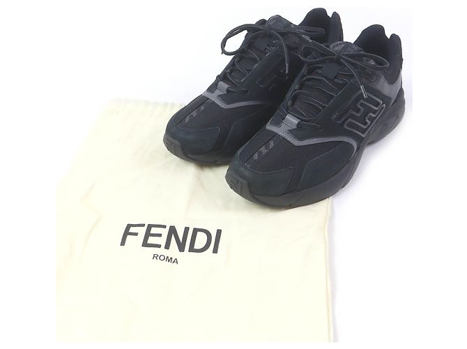 Fendi FASTER TRAINERS FF-Logo Zucca-Mesh-Leder-Sneaker Schwarz - Ansicht 2