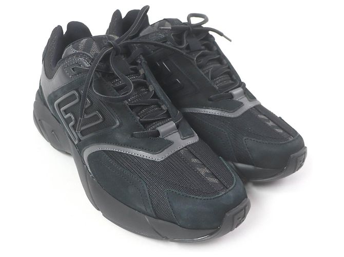 Fendi FASTER TRAINERS FF-Logo Zucca-Mesh-Leder-Sneaker Schwarz - Ansicht 3