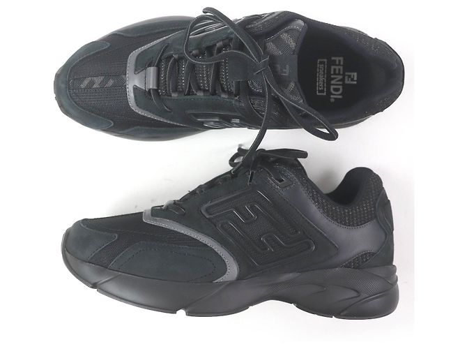 Fendi FASTER TRAINERS FF-Logo Zucca-Mesh-Leder-Sneaker Schwarz - Ansicht 4