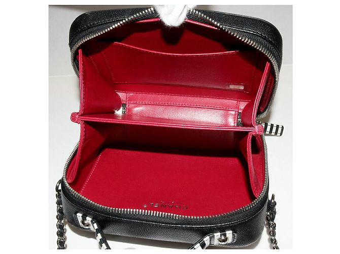 Chanel CC Filigran-Kaviarhaut 2-Wege Schultertasche Schwarz Weiß - Ansicht 4