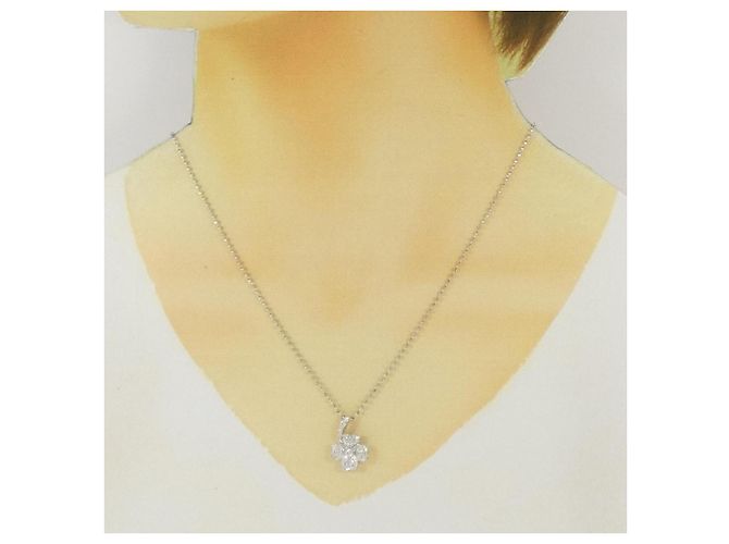 Autre Marque Au750 Kleeblatt-Diamant-Halskette Silber - Ansicht 6