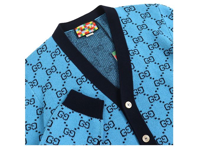 Cardigã de lã e algodão com padrão GG da Gucci Preto Azul - vista 3