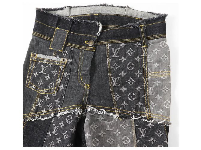 Louis Vuitton Monogram Patchwork Baumwoll-Polyurethan-Jeans Blau - Ansicht 2