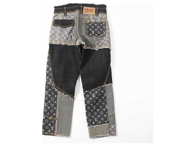 Louis Vuitton Monogram Patchwork Baumwoll-Polyurethan-Jeans Blau - Ansicht 3
