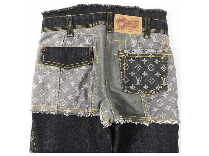 Louis Vuitton Monogram Patchwork Baumwoll-Polyurethan-Jeans Blau - Ansicht 4
