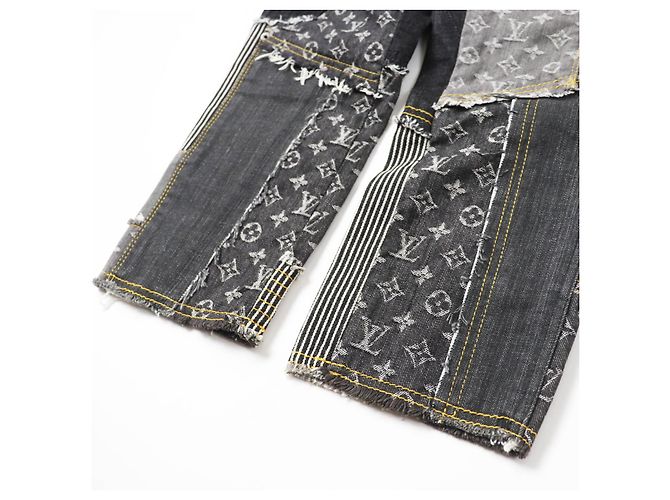Louis Vuitton Monogram Patchwork Baumwoll-Polyurethan-Jeans Blau - Ansicht 6