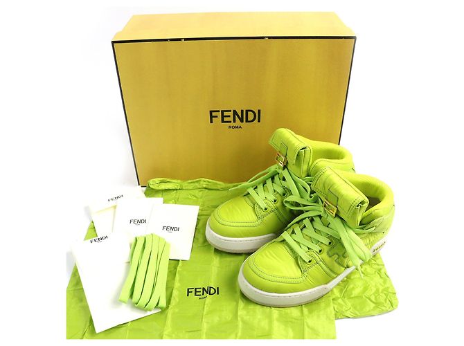 Fendi Baguette Nylon-Leder High-Cut Sneakers mit Tasche Grün Hellgrün - Ansicht 2