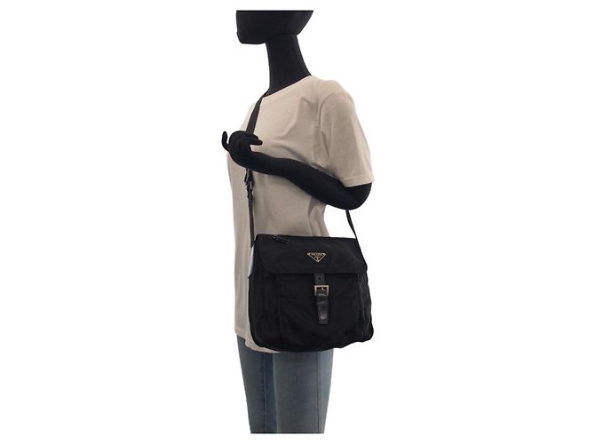 Borsa a Spalla in Nylon e Pelle Tessuto di Prada Nero - vista 7