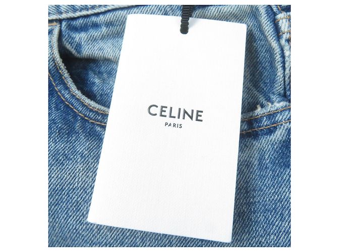 Céline Falda de denim lavado con cadena Celine S195 571Q 08YC Azul - vista 10
