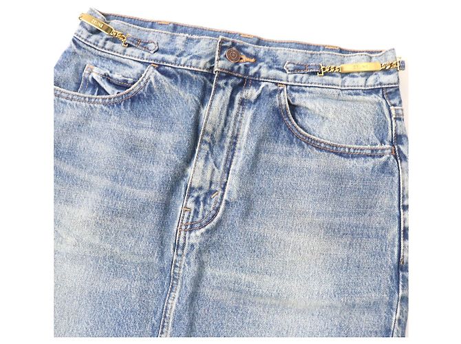 Céline Falda de denim lavado con cadena Celine S195 571Q 08YC Azul - vista 3