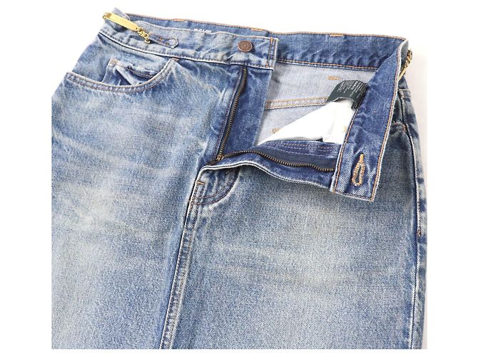 Céline Falda de denim lavado con cadena Celine S195 571Q 08YC Azul - vista 4