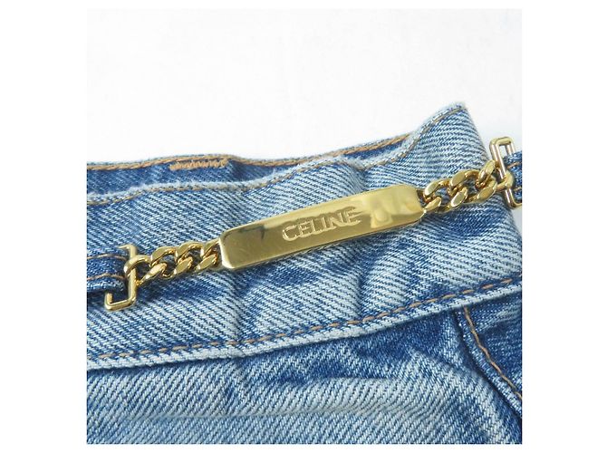 Céline Falda de denim lavado con cadena Celine S195 571Q 08YC Azul - vista 6