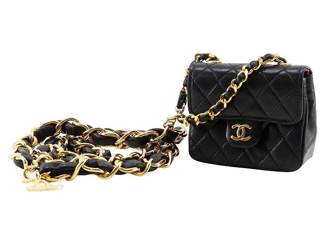 Sac de taille Micro Matelassé en agneau avec chaîne Chanel Noir - vue 2