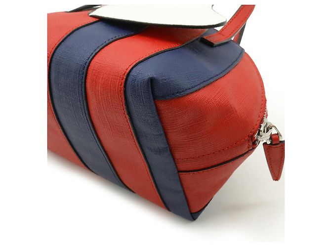 Gucci Bee Lederhandtasche Weiß Rot Marineblau - Ansicht 3