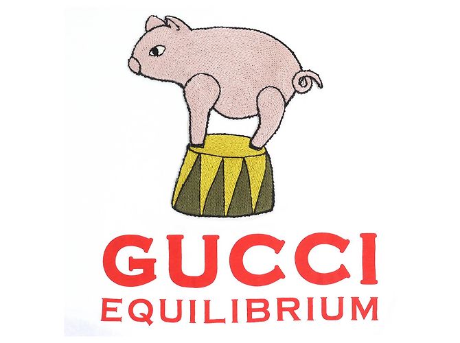 Camiseta de algodón con bordado de cerdo EQUILIBRIUM de Gucci Blanco Multicolor Blanco roto - vista 3