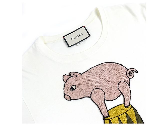 Camiseta de algodón con bordado de cerdo EQUILIBRIUM de Gucci Blanco Multicolor Blanco roto - vista 4