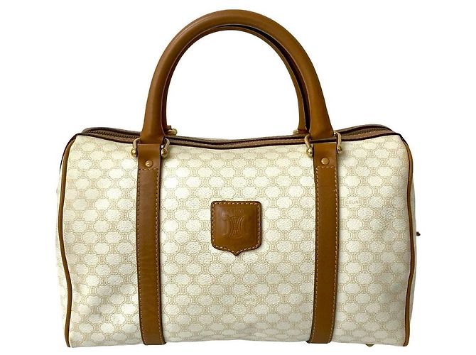 Céline Celine Macadam Trionfo Handtasche aus PVC und Leder Braun Weiß - Ansicht 2