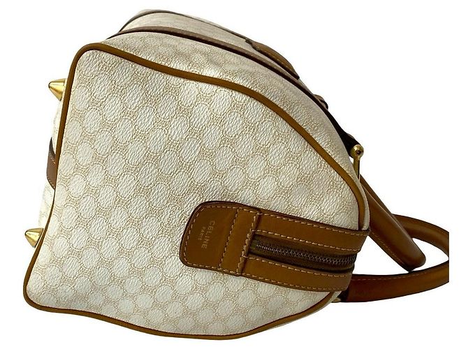 Céline Celine Macadam Trionfo Handtasche aus PVC und Leder Braun Weiß - Ansicht 7