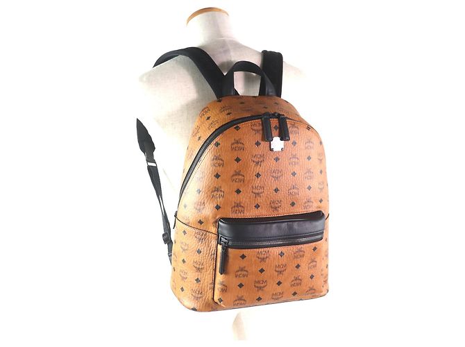 MCM Stark Backpack in Visetos Canvas Leather Backpack Cognac Bronze - view 3