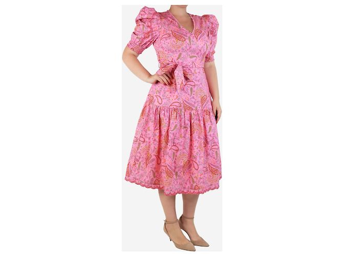 Isabel Marant Robe midi froncée à fleurs violettes - taille UK 14 - vue 3