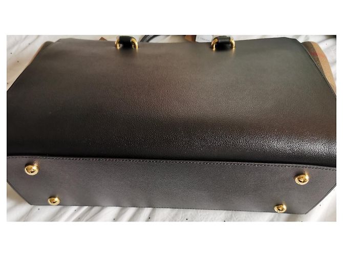 Borsa Burberry GM in pelle nera e tela check Marrone Nero - vista 10