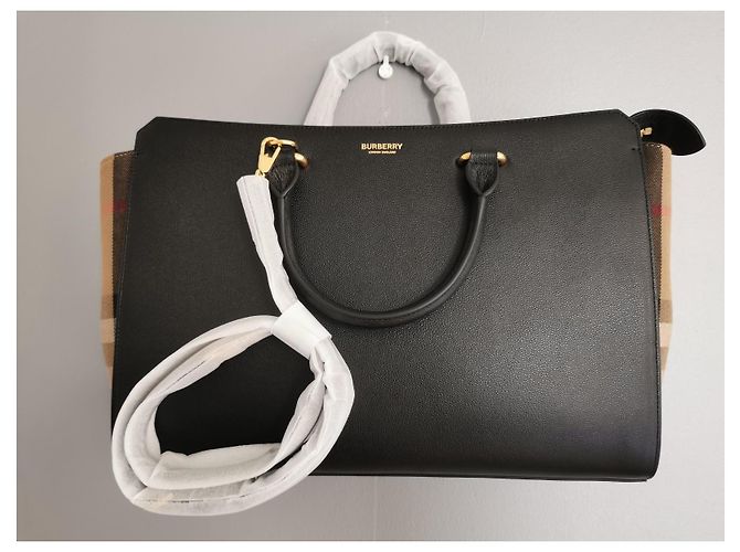 Borsa Burberry GM in pelle nera e tela check Marrone Nero - vista 11