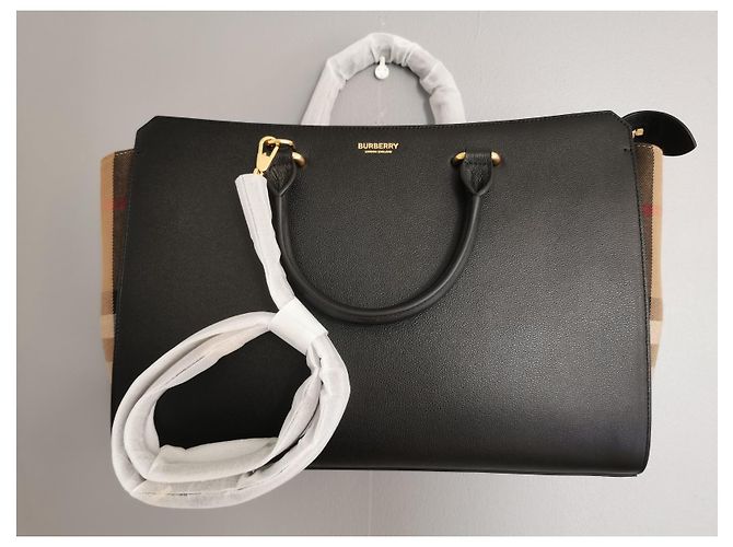 Borsa Burberry GM in pelle nera e tela check Marrone Nero - vista 12