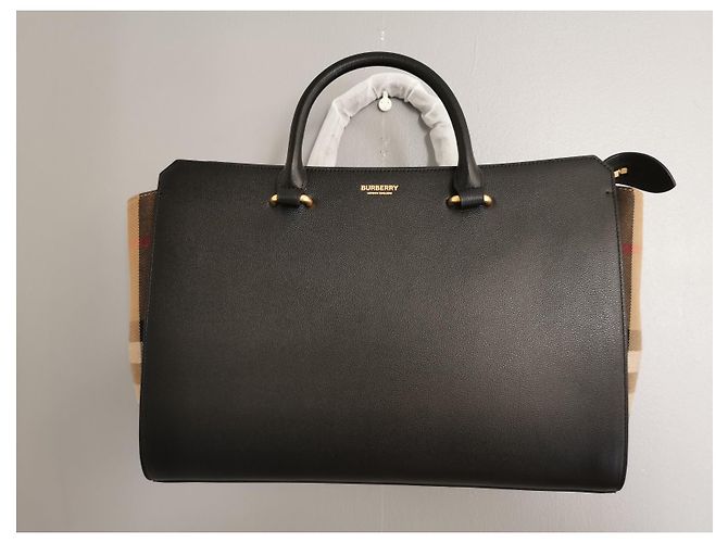 Borsa Burberry GM in pelle nera e tela check Marrone Nero - vista 13